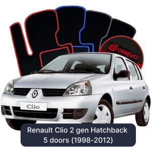 OMEVO Velour Car Mats for Renault Clio 2 gen Hatchback 5 doors (1998-2012)