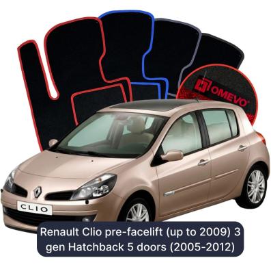 Velour car mats OMEVO for Renault Clio pre-facelift (before 2009) 3 gen Hatchback 5 doors (2005-2012)