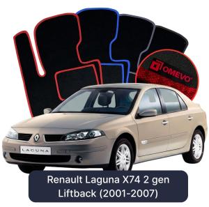 OMEVO Velour Car Mats for Renault Laguna X74 2 gen Liftback (2001-2007)