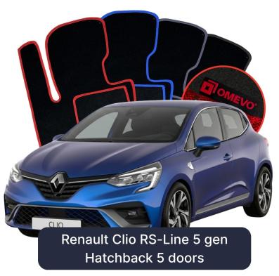 Velour car mats OMEVO for Renault Clio RS-Line 5 gen Hatchback 5 doors (2019-2025)