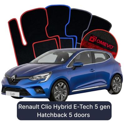 Velour car mats OMEVO for Renault Clio Hybrid E-Tech 5 gen Hatchback 5 doors (2019-2024)