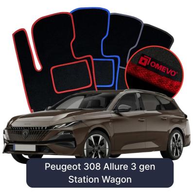 Velour car mats OMEVO for Peugeot 308 Allure 3 gen Station Wagon (2021-2026)