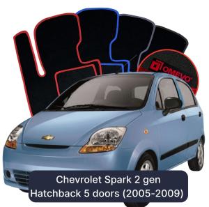OMEVO Velour Car Mats for Chevrolet Spark 2 gen Hatchback 5 doors (2005-2009)