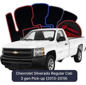 OMEVO Velour Car Mats for Chevrolet Silverado Regular Cab 3 gen Pick-up (2013-2019)