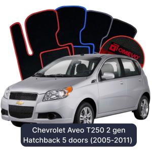 OMEVO Velour Car Mats for Chevrolet Aveo T250 2 gen Hatchback 5 doors (2005-2011)