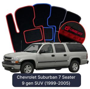 OMEVO Velour Car Mats for Chevrolet Suburban 7 Seater 9 gen SUV (1999-2005)
