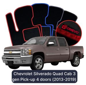 OMEVO Velour Car Mats for Chevrolet Silverado Quad Cab 3rd gen Pick-up 4 doors (2013-2019)