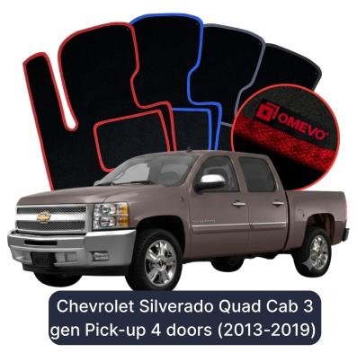 Velour car mats OMEVO for Chevrolet Silverado Quad Cab 3rd gen Pick-up 4 doors (2013-2019)