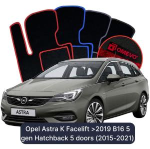 OMEVO Velour Car Mats for Opel Astra K Facelift >2019 B16 5 gen Hatchback 5 doors (2015-2021)