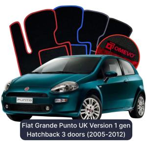 OMEVO Velour Car Mats for Fiat Grande Punto 1 gen Hatchback 3 doors UK Version (2005-2012)