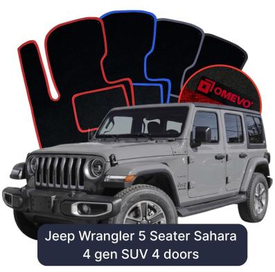 Velour car mats OMEVO for Jeep Wrangler 5 Seater Sahara 4 gen SUV 4 doors (2017-2025)