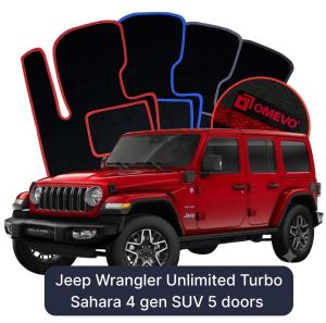 OMEVO Velour Car Mats for Jeep Wrangler Unlimited Turbo Sahara 4 gen SUV 5 doors (2020-2025)