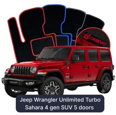 Velour car mats OMEVO for Jeep Wrangler Unlimited Turbo Sahara 4 gen SUV 5 doors (2020-2025)