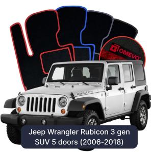 OMEVO Velour Car Mats for Jeep Wrangler Rubicon 3 gen SUV 5 door (2006-2018)