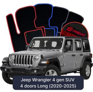OMEVO Velour Car Mats for Jeep Wrangler 4 gen SUV 4 door Long (2020-2025)