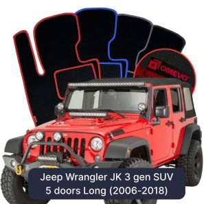 OMEVO Velour Car Mats for Jeep Wrangler JK 3 gen SUV 5 doors Long (2006-2018)