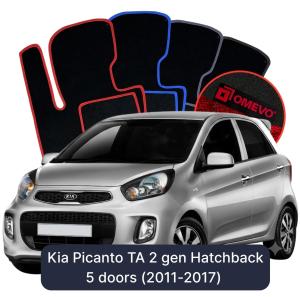 OMEVO Velour Car Mats for Kia Picanto TA 2 gen Hatchback 5 doors (2011-2017)