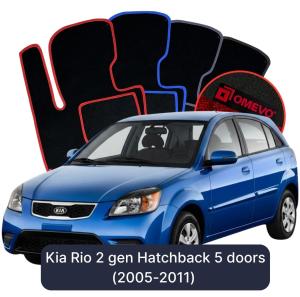 OMEVO Velour Car Mats for Kia Rio 2 gen Hatchback 5 doors (2005-2011)