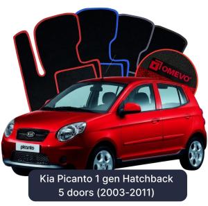 OMEVO Velour Car Mats for Kia Picanto 1 gen Hatchback 5 doors (2003-2011)