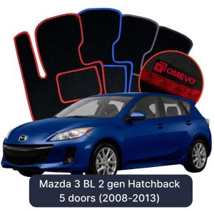 OMEVO Velour Car Mats for Mazda 3 BL 2 gen Hatchback 5 doors (2008-2013)