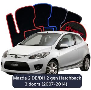 OMEVO Velour Car Mats for Mazda 2 DE/DH 2 gen Hatchback 3 doors (2007-2014)