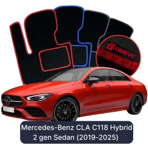 OMEVO Velour Car Mats for Mercedes-Benz CLA Hybrid C118 2 gen Sedan (2019-2024)
