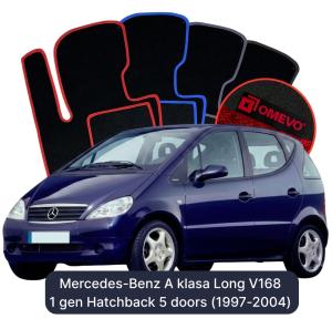 OMEVO Velour Car Mats for Mercedes-Benz A klasa Long V168 1 gen Hatchback 5 doors (1997-2004)