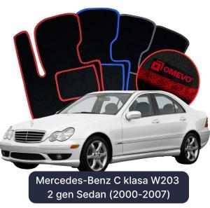 OMEVO Velour Car Mats for Mercedes-Benz C Class W203 2 gen Sedan (2000-2007)