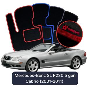 OMEVO Velour Car Mats for Mercedes-Benz SL R230 5 gen Cabrio (2001-2011)