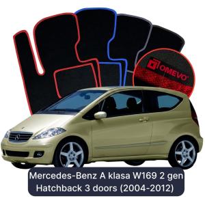 OMEVO Velour Car Mats for Mercedes-Benz A-Class W169 2 gen Hatchback 3-door (2004-2012)