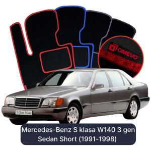 OMEVO Velour Car Mats for Mercedes-Benz S Class W140 3 gen Sedan Short (1991-1998)