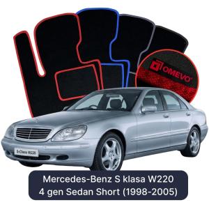 OMEVO Velour Car Mats for Mercedes-Benz S Class W220 4 gen Sedan Short (1998-2005)
