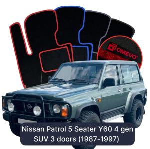 OMEVO Velour Car Mats for Nissan Patrol 5 Seater Y60 4 gen SUV 3 doors (1987-1997)