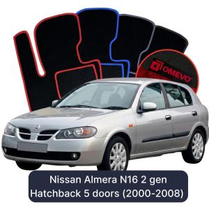 OMEVO Velour Car Mats for Nissan Almera N16 2 gen Hatchback 5 doors (2000-2008)