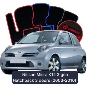 OMEVO Velour Car Mats for Nissan Micra K12 3 gen Hatchback 3 doors (2003-2010)