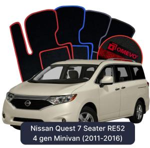 OMEVO Velour Car Mats for Nissan Quest 7 Seater RE52 4 gen Minivan (2011-2016)