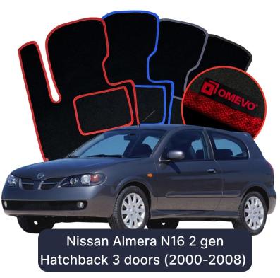 Velour car mats OMEVO for Nissan Almera N16 2 gen Hatchback 3 doors (2000-2008)