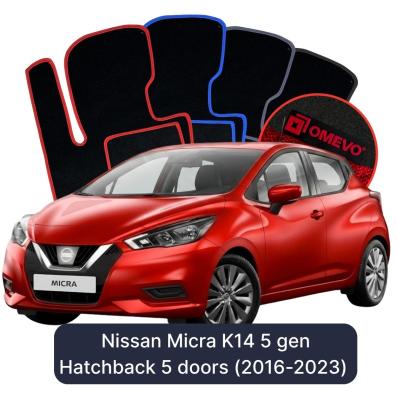 Velour car mats OMEVO for Nissan Micra K14 5 gen Hatchback 5 doors (2016-2023)