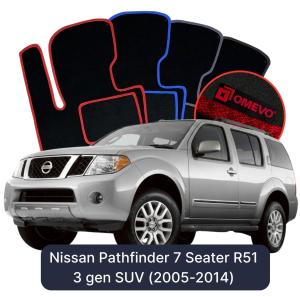 OMEVO Velour Car Mats for Nissan Pathfinder 7 Seater R51 3 gen SUV (2005-2014)