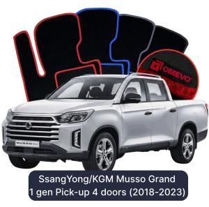 OMEVO Velour Car Mats for SsangYong Musso Grand 1 gen Pick-up 4 doors (2018-2023)