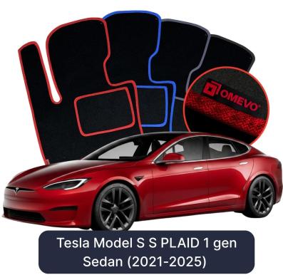 Velour car mats OMEVO for Tesla Model S S PLAID 1 gen Sedan (2021-2025)