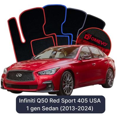 Velour car mats OMEVO for Infiniti Q50  Red Sport 405 USA 1 gen Sedan (2013-2024)