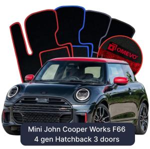 OMEVO Velour Car Mats for Mini John Cooper Works F66 4 gen Hatchback 3 doors (2024-2025)