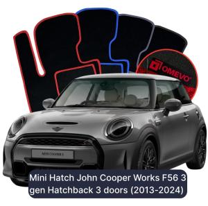 OMEVO Velour Car Mats for Mini Hatch John Cooper Works F56 Hatchback 3 doors (2013-2024)