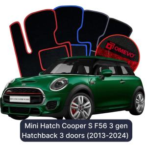 OMEVO Velour Car Mats for Mini Hatch Cooper S F56 3 gen Hatchback 3 doors (2013-2024)