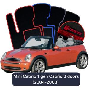 OMEVO Velour Car Mats for Mini Cabrio  1 gen Cabrio 3 doors (2004-2008)