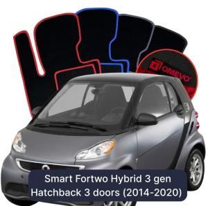 OMEVO Velour Car Mats for Smart Fortwo Hybrid 3 gen Hatchback 3 doors (2014-2020)