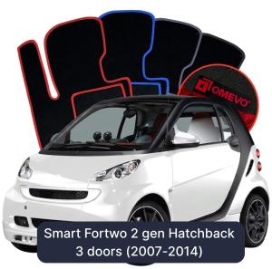 OMEVO Velour Car Mats for Smart Fortwo 2 gen Hatchback 3 doors (2007-2014)