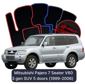 OMEVO Velour Car Mats for Mitsubishi Pajero 7 Seater V60 3 gen SUV 5 doors (1999-2006)