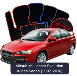 OMEVO Velour Car Mats for Mitsubishi Lancer Evolution 10 gen Sedan (2007-2016)